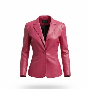 Ecru ✨Pink Leather Blazer Tailored Jacket Statement Chic Fitted Moto Style